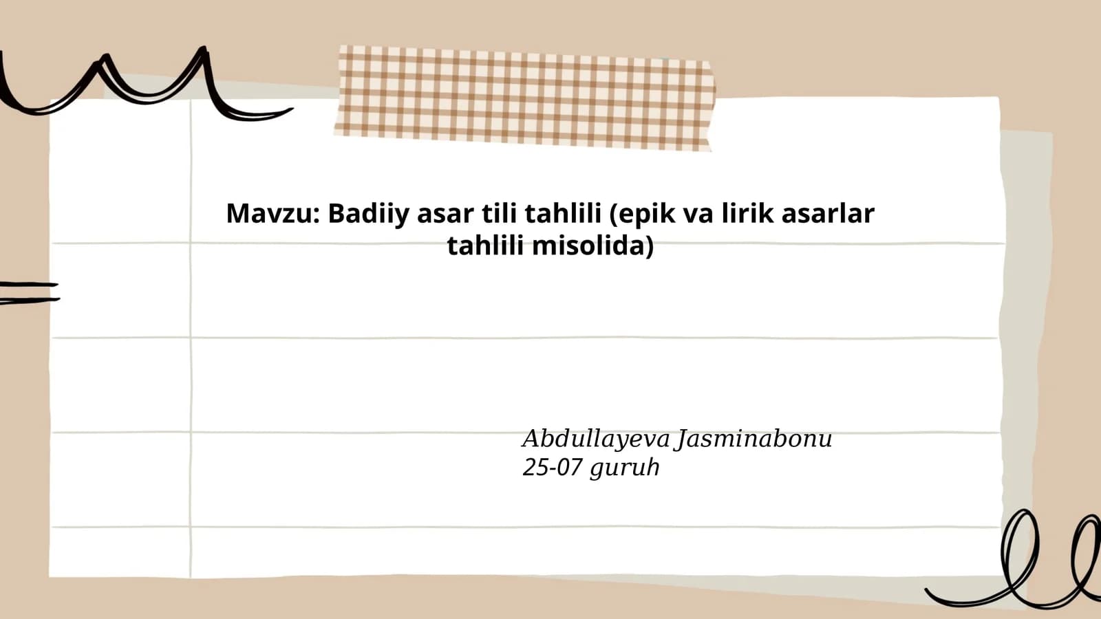 Badiiy asar tili tahlili (epik va lirik asarlar tahlili misolida)