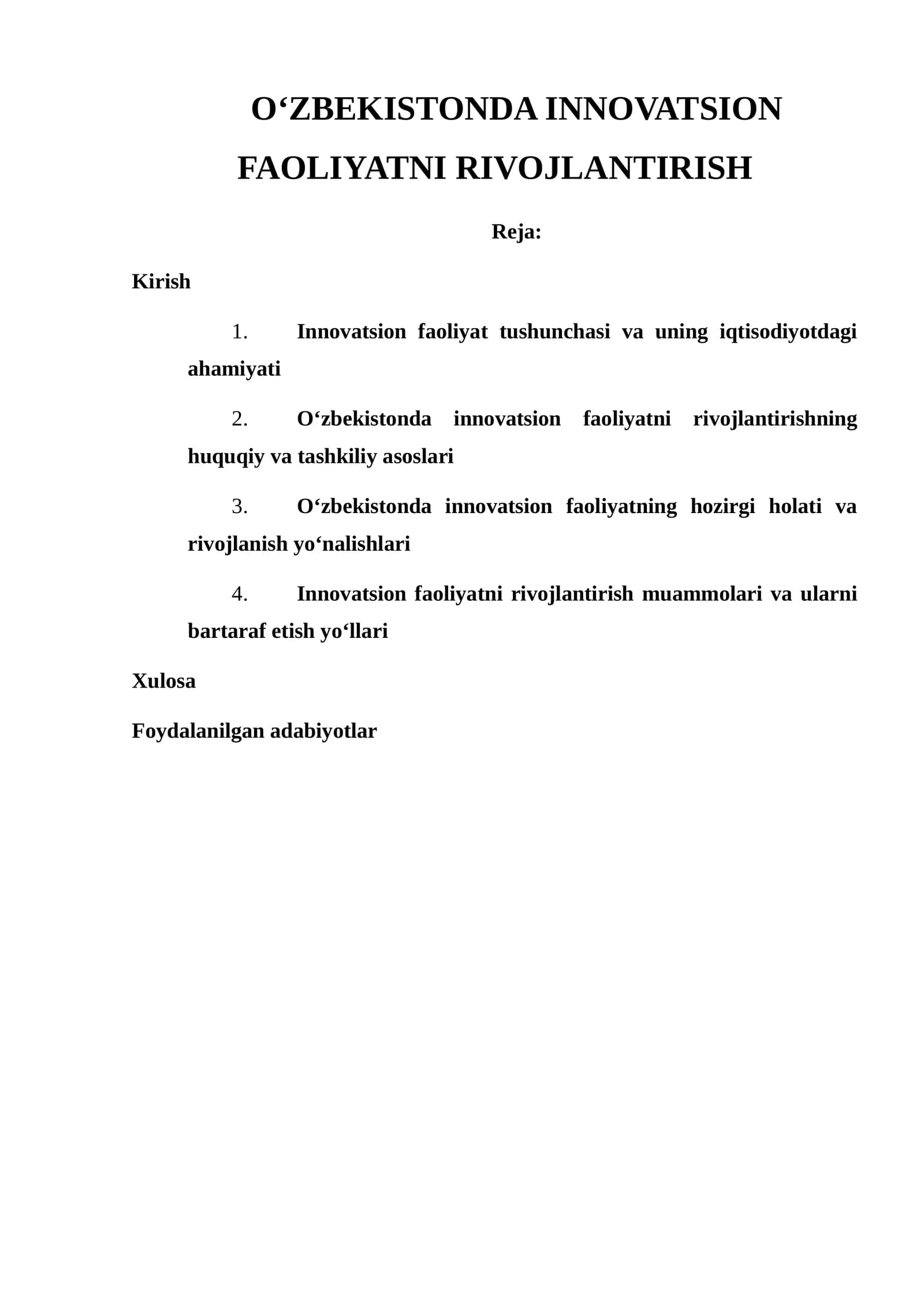 Innovatsion faoliyatni rivojlantirish