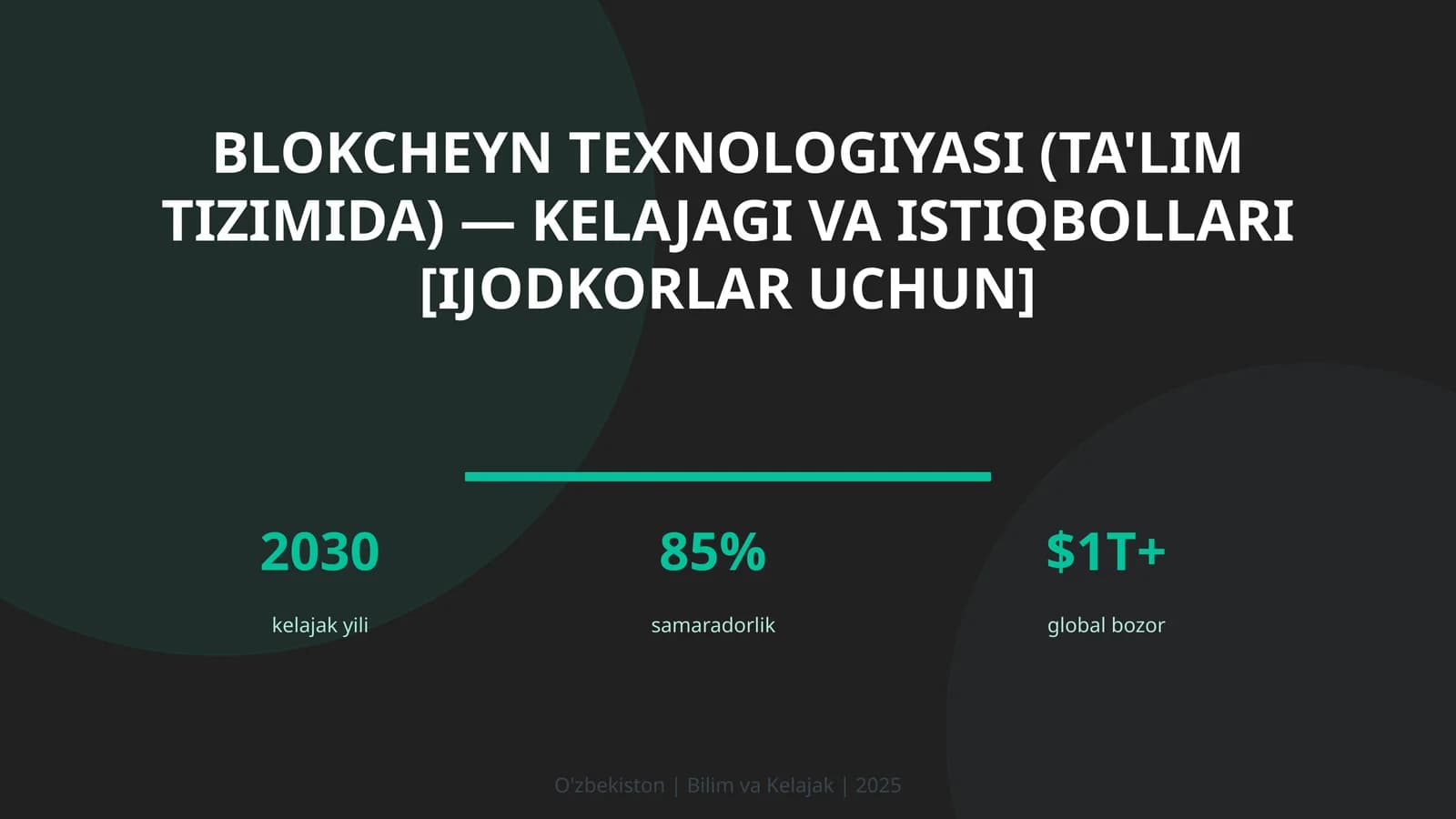 Blokcheyn texnologiyasi (ta'lim tizimida) — kelajagi va istiqbollari [ijodkorlar uchun]