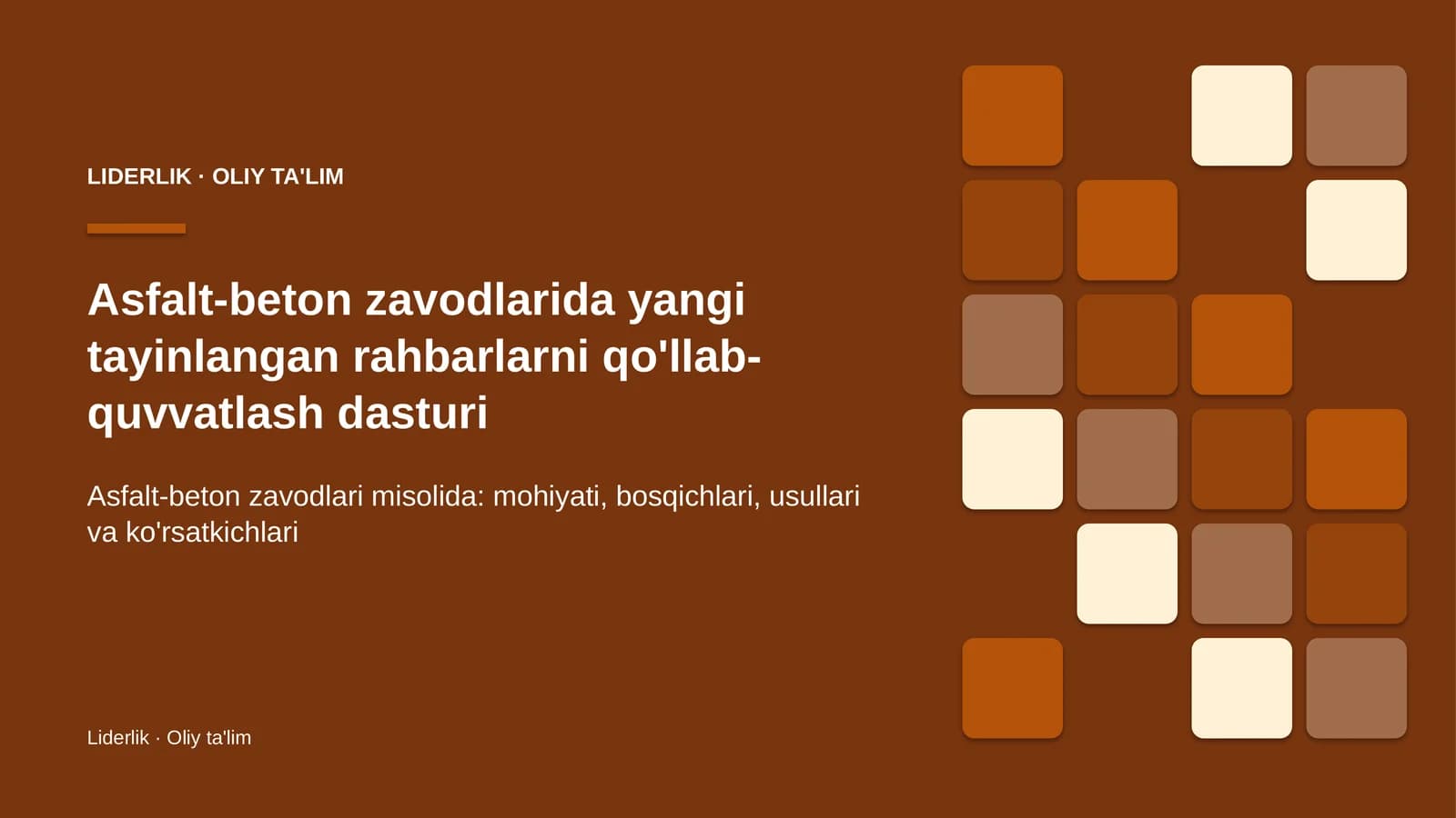 asfalt beton zavodlarida yangi tayinlangan rahbarlarni qo'llab quvvatlash dasturi 3125