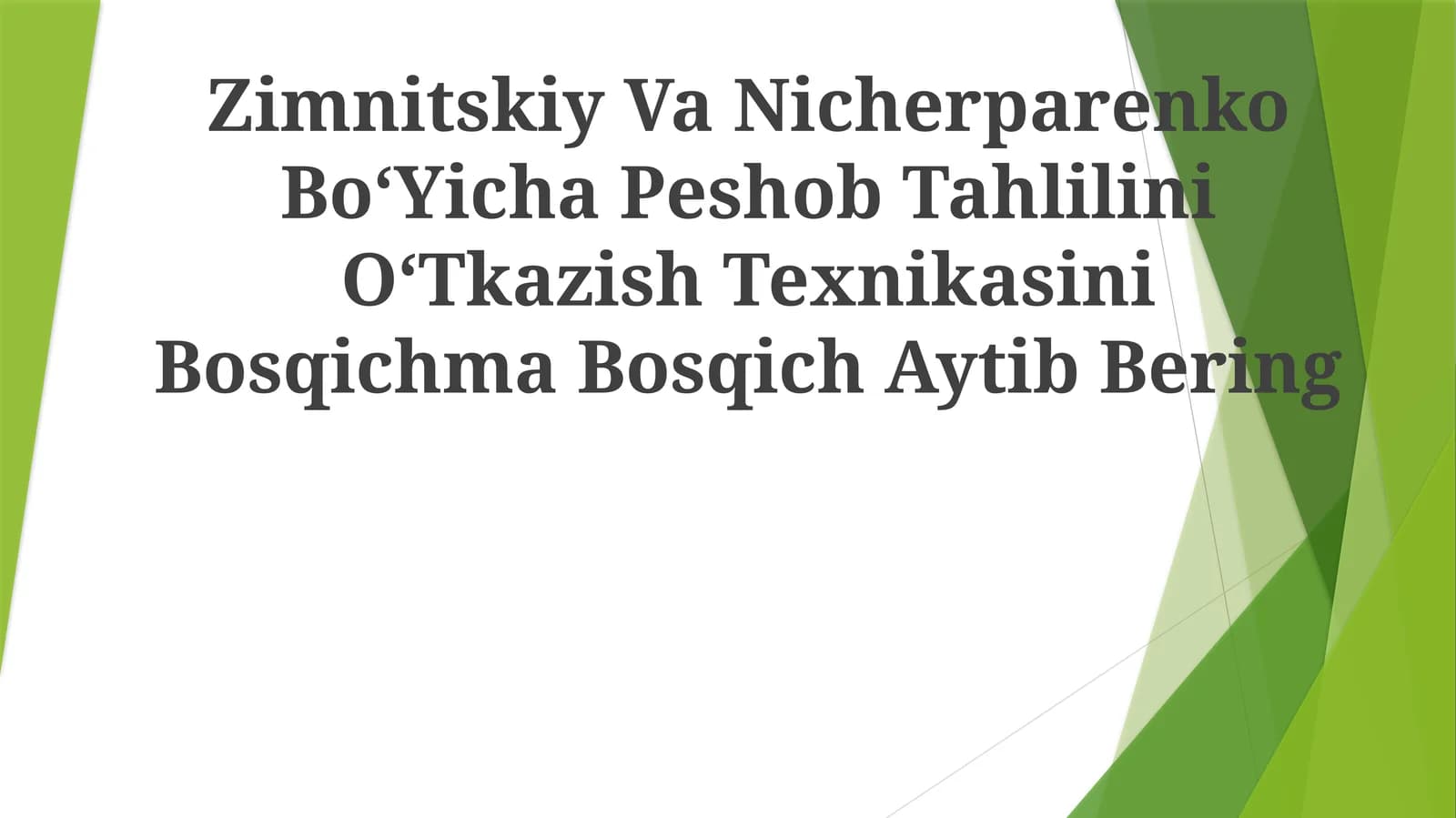 Zimnitskiy Va Nicherparenko BoʻYicha Peshob Tahlilini OʻTkazish Texnikasi