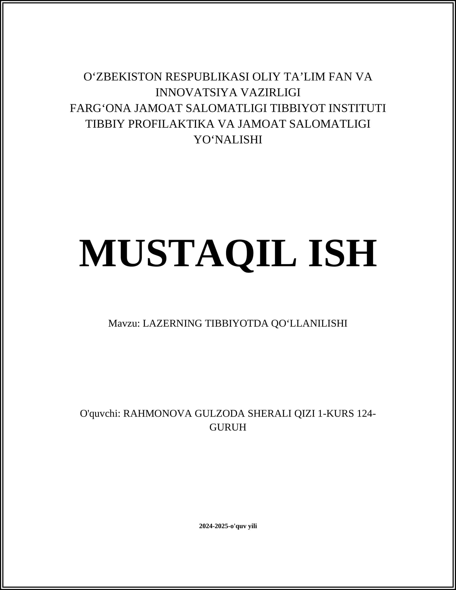 LAZERNING TIBBIYOTDA QOʻLLANILISHI