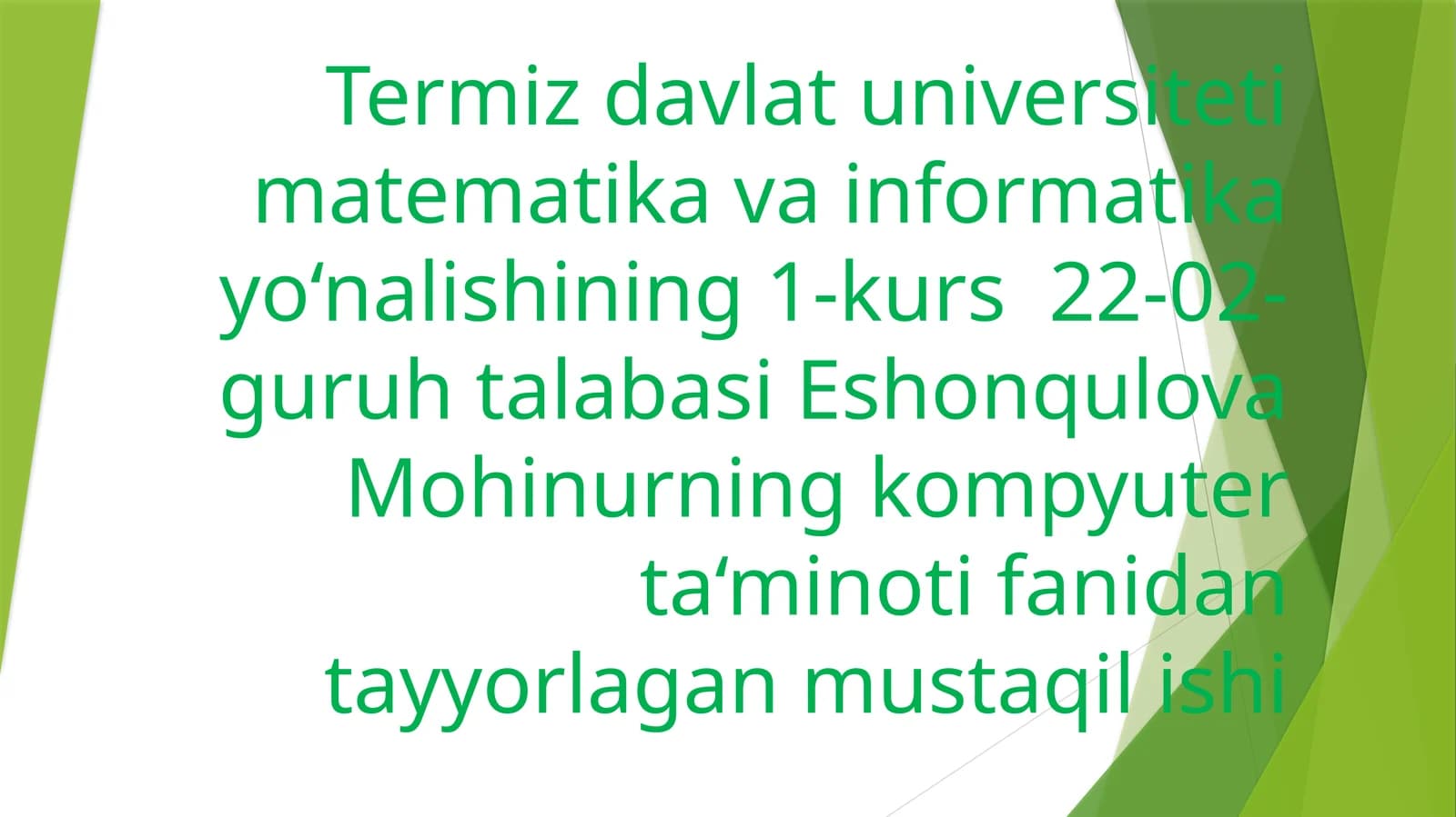 Kompyuter ta'minoti fanidan tayyorlagan mustaqil ishi