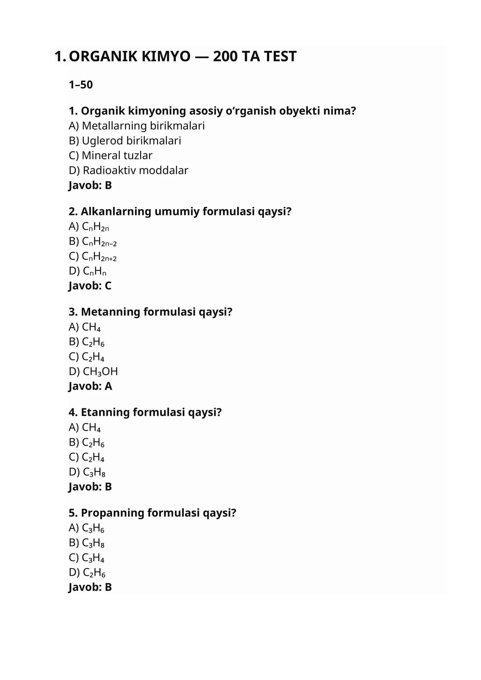 ORGANIK KIMYO —200 TA TEST