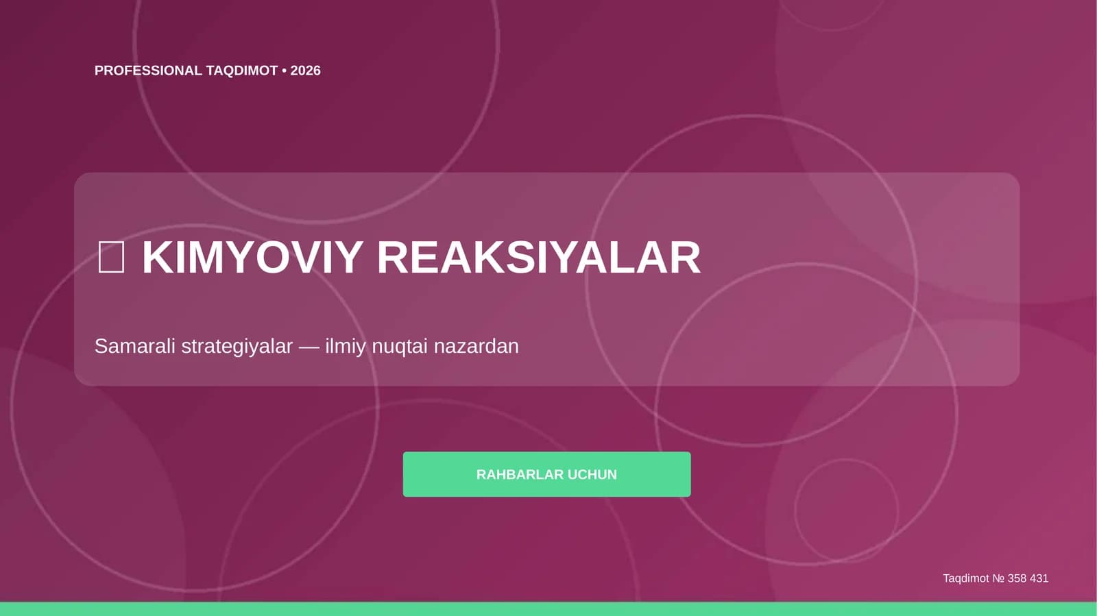 KIMYOVIY REAKSIYALAR Samarali strategiyalar