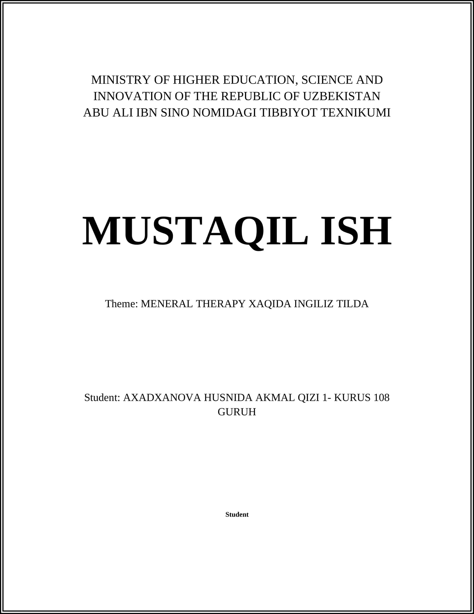 ABU ALI IBN SINO NOMIDAGI TIBBIYOT TEXNIKUMI