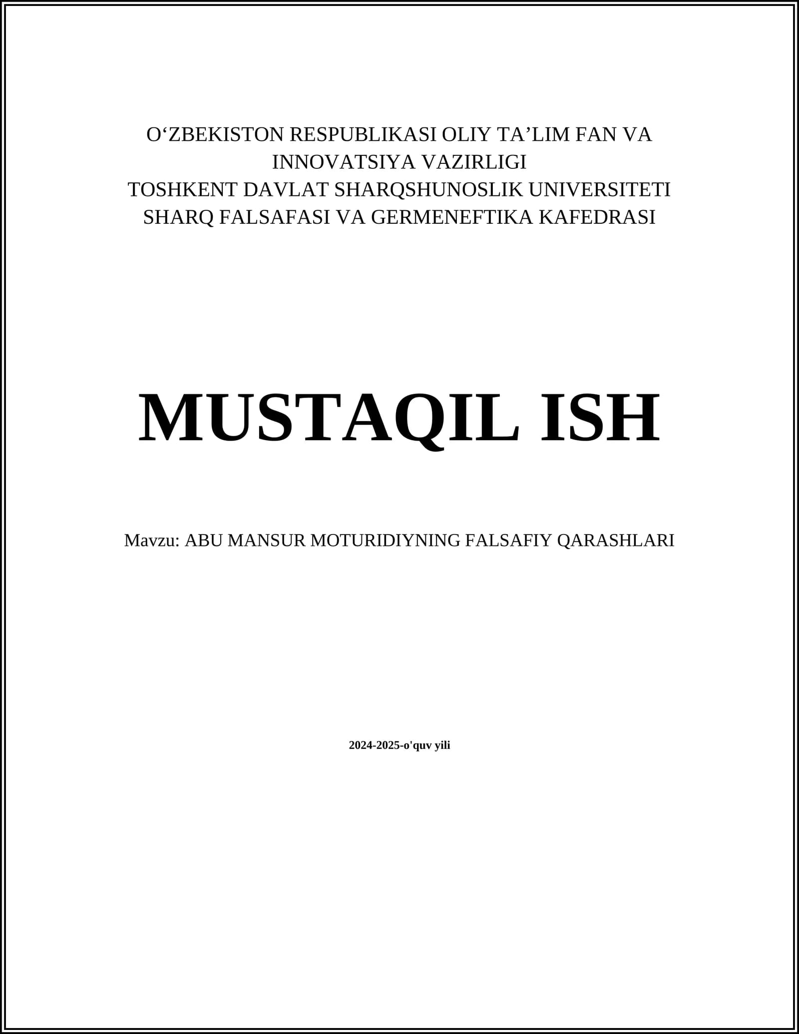 ABU MANSUR MOTURIDIYNING FALSAFIY QARASHLARI