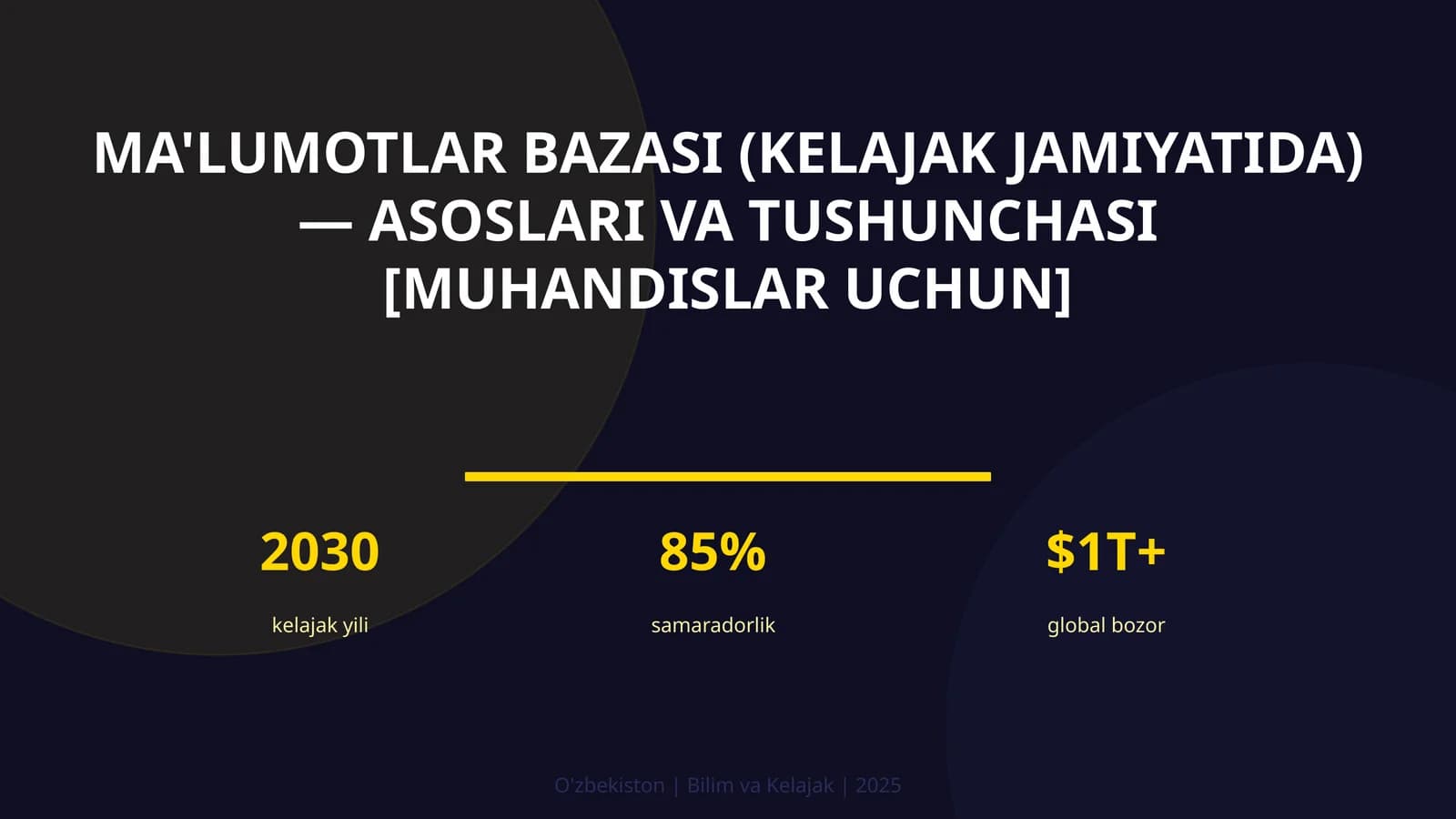 Ma'lumotlar bazasi (kelajak jamiyatida) — asoslari va tushunchasi [muhandislar uchun]