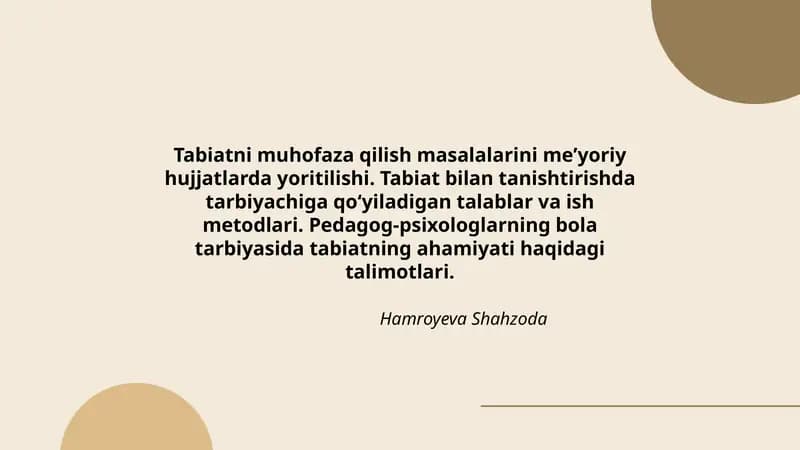 Tabiatni muhofaza qilish masalalarini meʼyoriy hujjatlarda yoritilishi