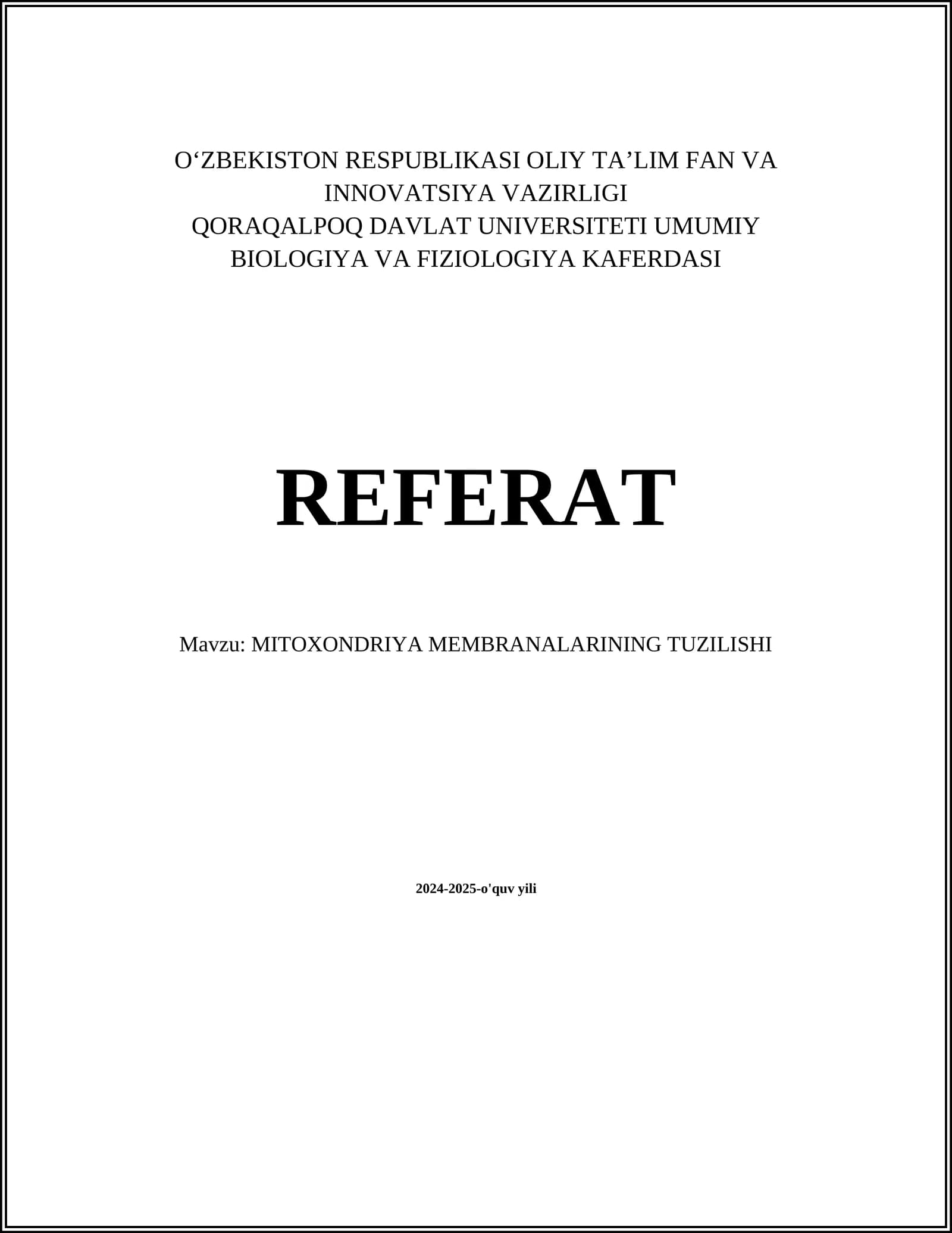 MITOXONDRIYA MEMBRANALARINING TUZILISHI