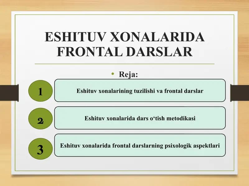 ESHITUV XONALARIDA FRONTAL DARSLAR