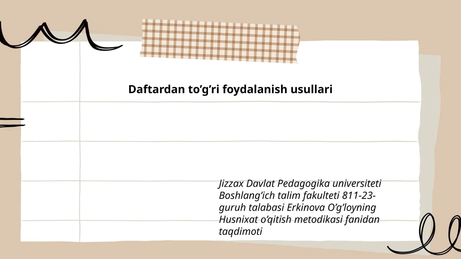 Husnixat o’qitish metodikasi fanidan taqdimoti
