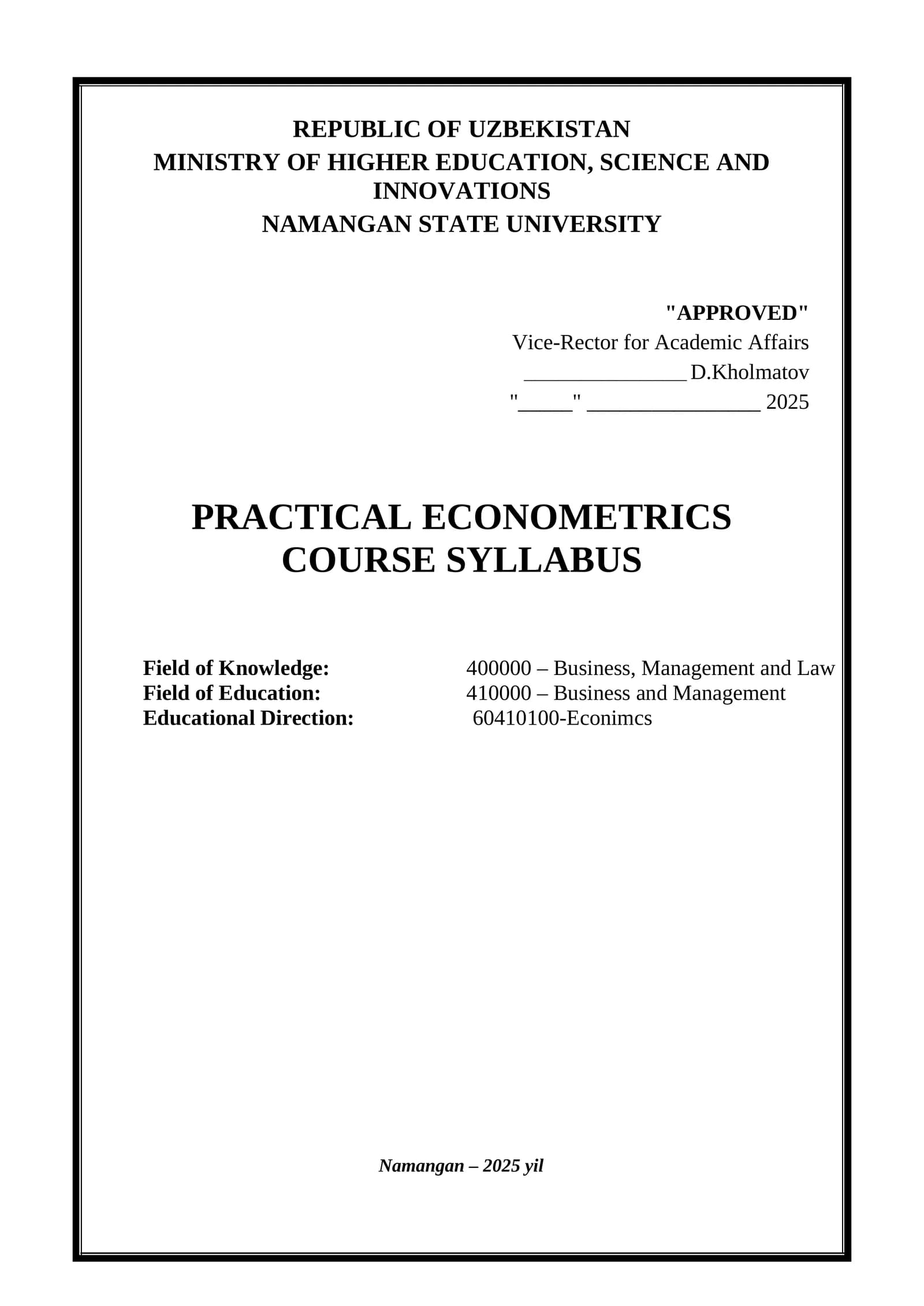 PRACTICAL ECONOMETRICS