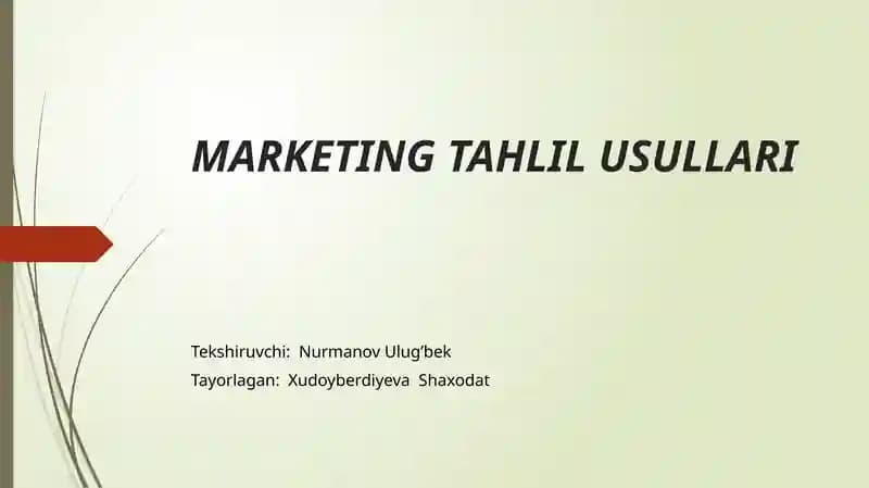 MARKETING TAHLIL USULLARI