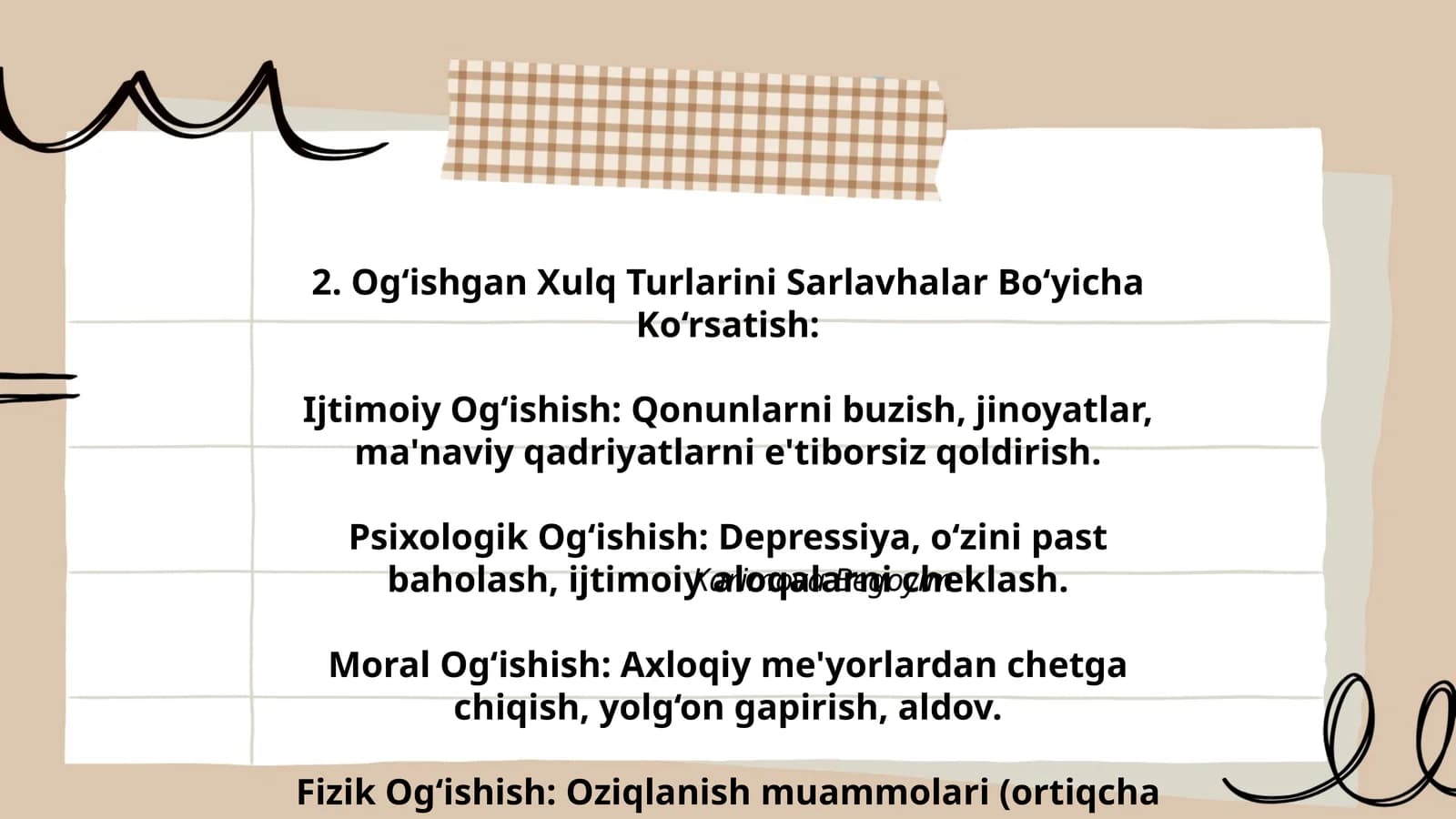 Og‘ishgan Xulq Turlarini Sarlavhalar Bo‘yicha Ko‘rsatish