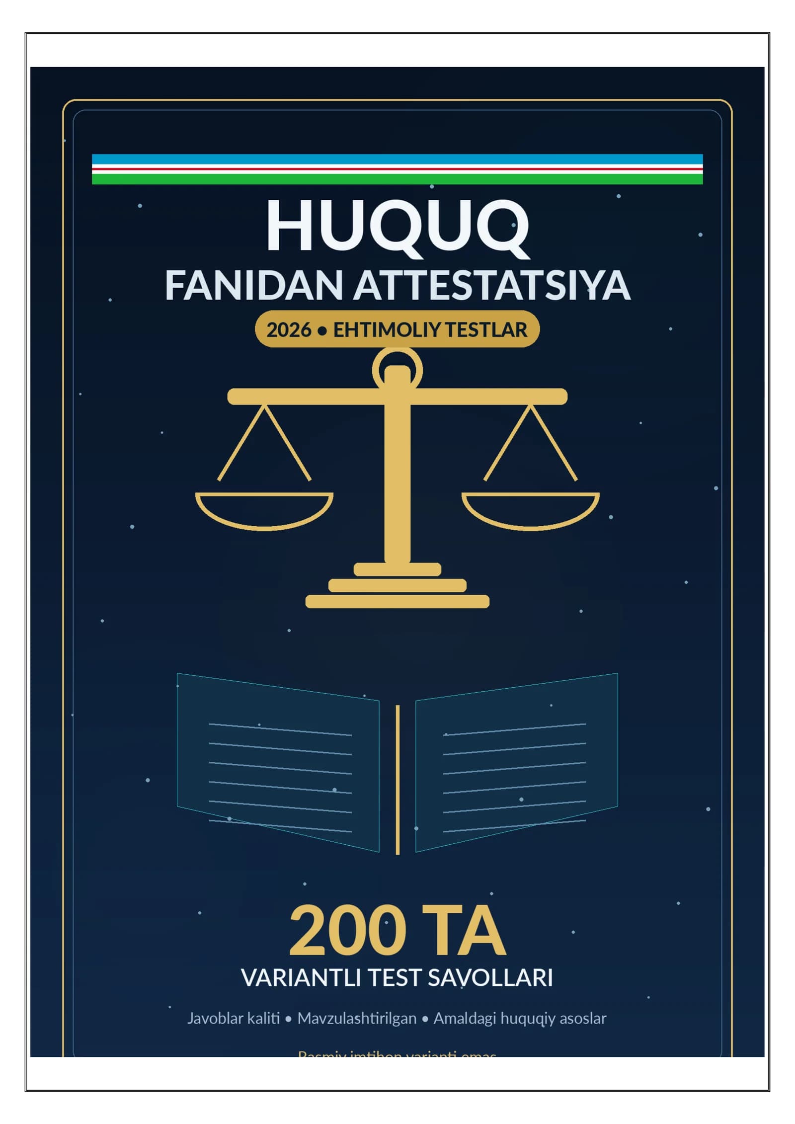 HUQUQ FANIDAN ATTESTATSIYA 2026 | 200 TA EHTIMOLIY TEST | JAVOBLARI BILAN
