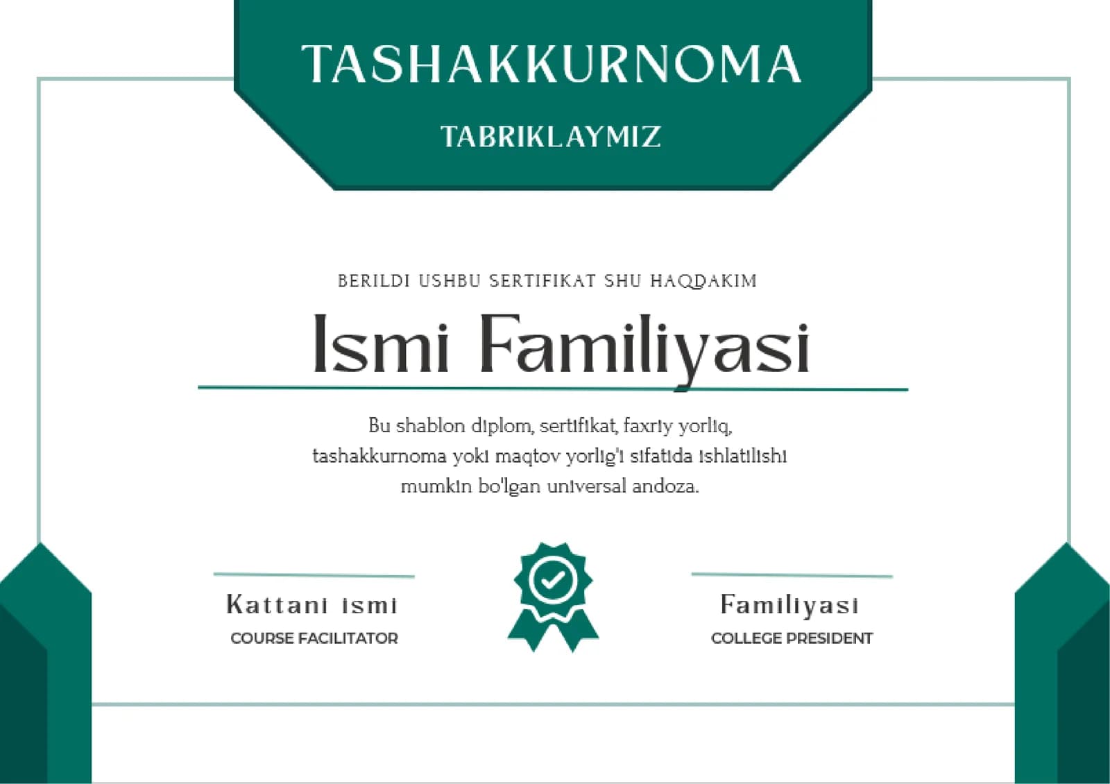 DIPLOM, SERTIFIKAT, FAXRIY YORLIQ, TASHAKKURNOMA