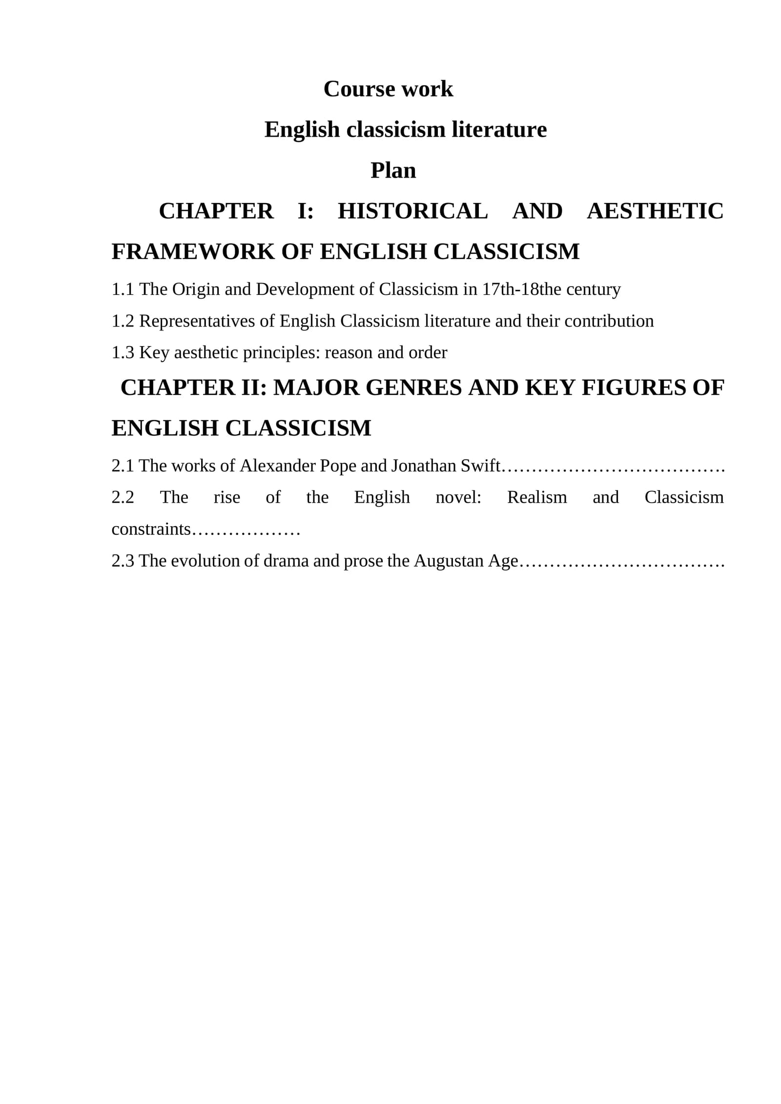 English Classicism Literature Course Work