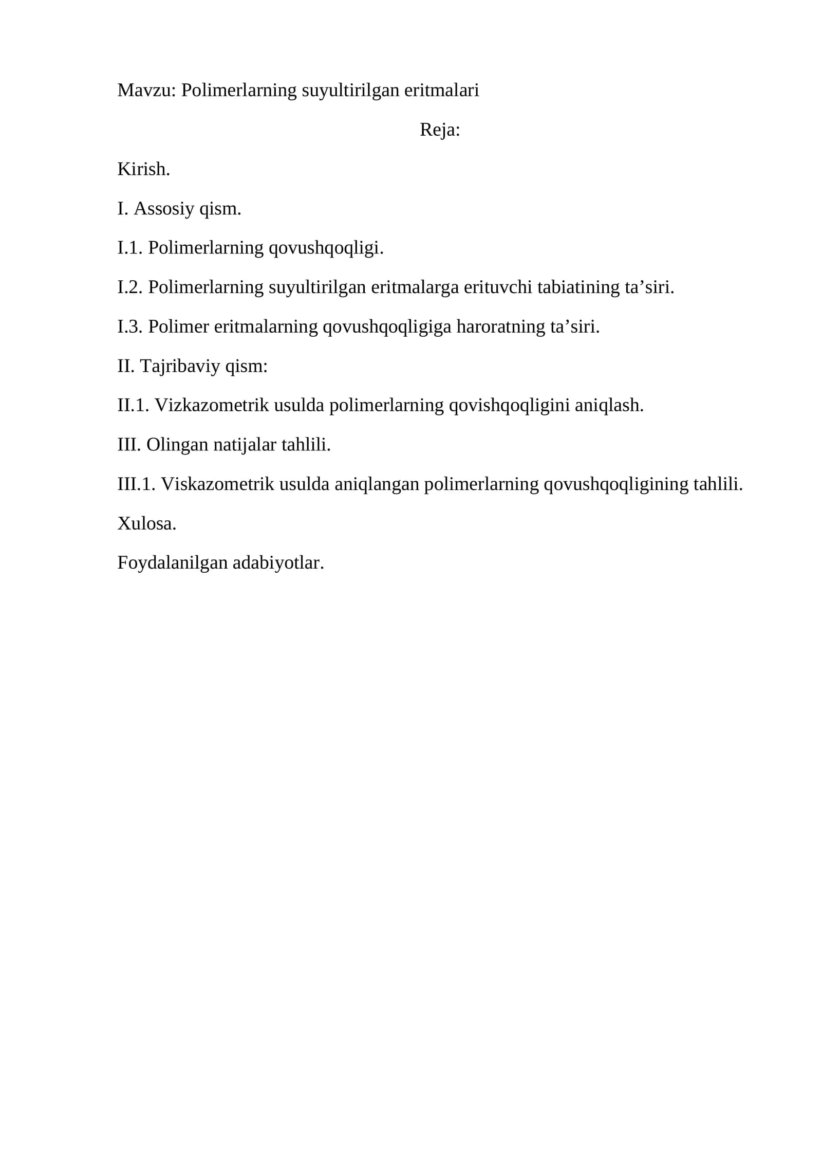 Polimerlarning suyultirilgan eritmalari