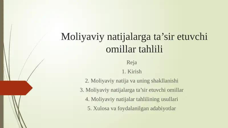 Moliyaviy natijalarga ta’sir etuvchi omillar tahlili