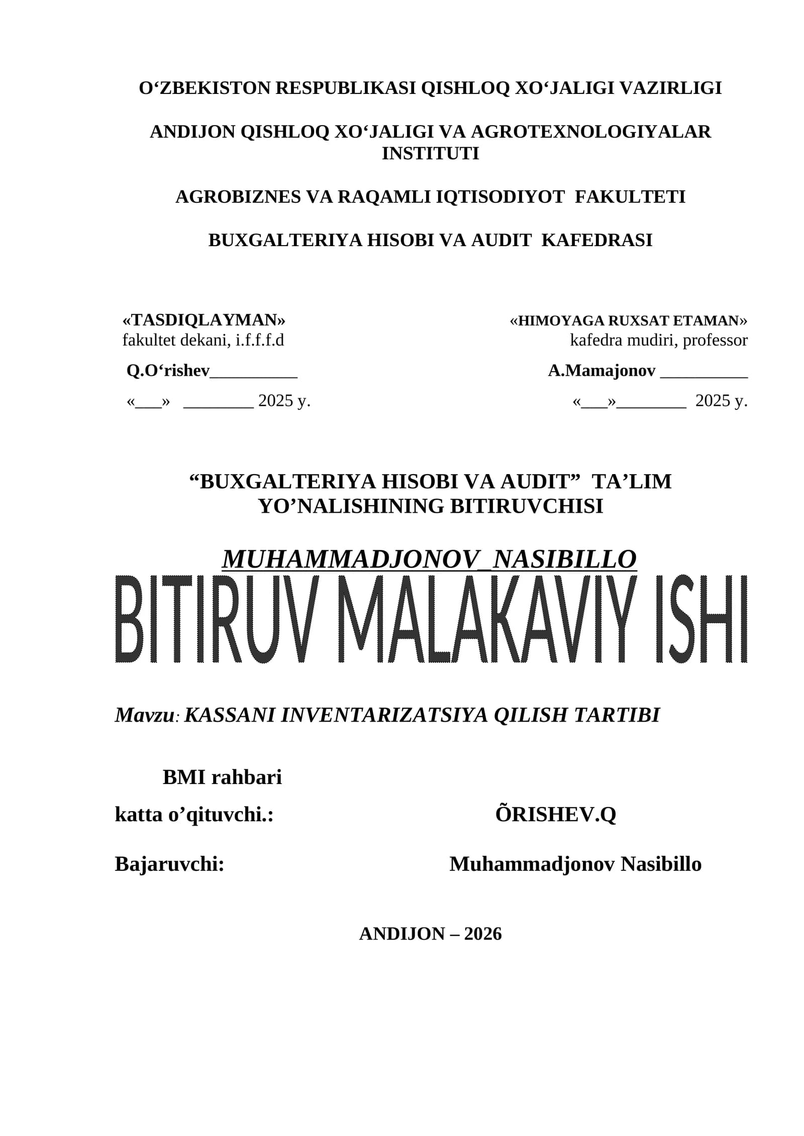 KASSANI INVENTARIZATSIYA QILISH TARTIBI