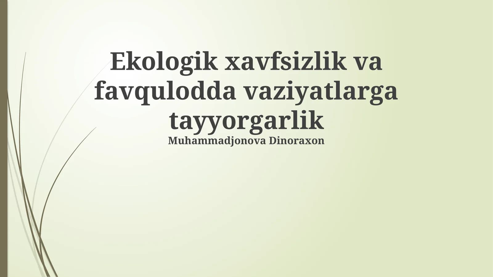 Ekologik xavfsizlik va favqulodda vaziyatlarga tayyorgarlik