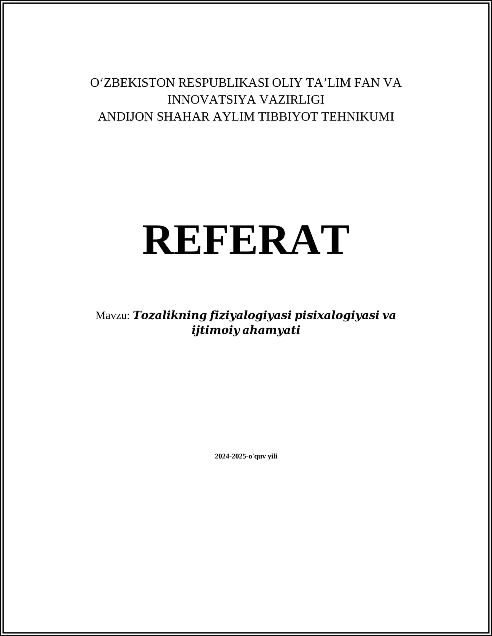𝑻𝒐𝒛𝒂𝒍𝒊𝒌𝒏𝒊𝒏𝒈 𝒇𝒊𝒛𝒊𝒚𝒂𝒍𝒐𝒈𝒊𝒚𝒂𝒔𝒊 𝒑𝒊𝒔𝒊𝒙𝒂𝒍𝒐𝒈𝒊𝒚𝒂𝒔𝒊 𝒗𝒂 𝒊𝒋𝒕𝒊𝒎𝒐𝒊𝒚 𝒂𝒉𝒂𝒎𝒚𝒂𝒕𝒊
