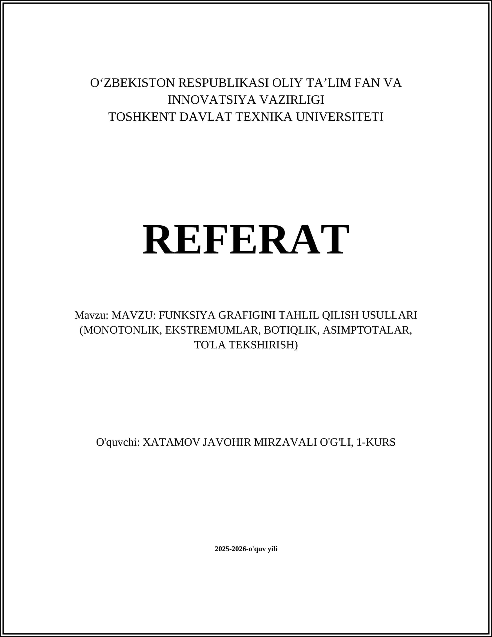 FUNKSIYA GRAFIGINI TAHLIL QILISH USULLARI