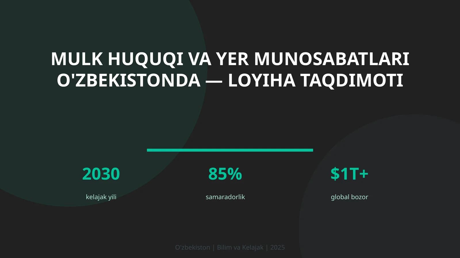 Mulk huquqi va yer munosabatlari O'zbekistonda — loyiha taqdimoti