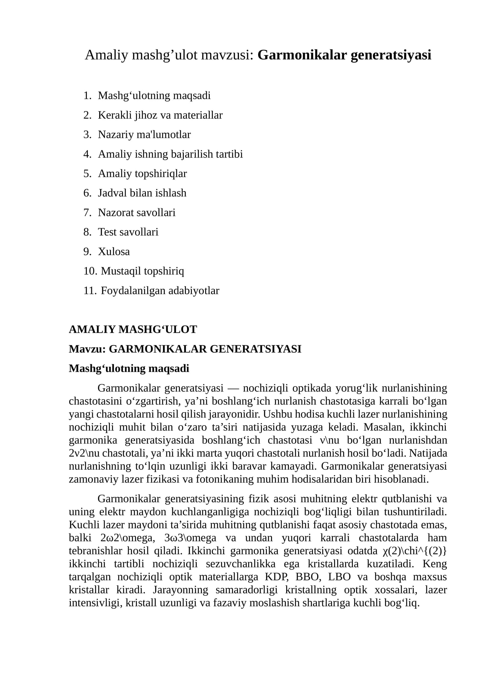 GARMONIKALAR GENERATSIYASI