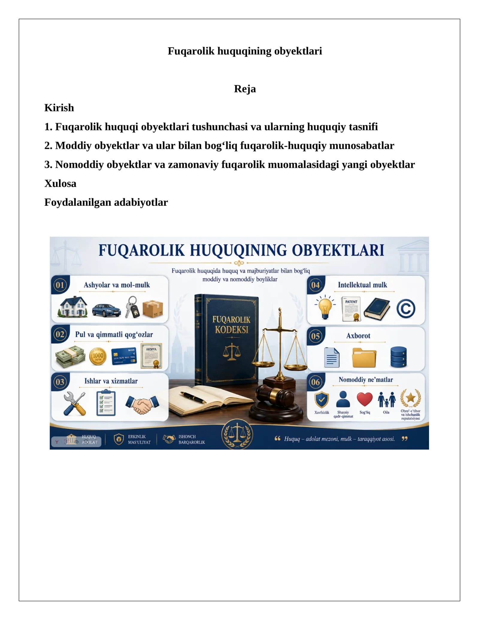 Fuqarolik huquqining obyektlari