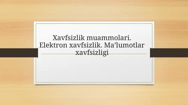 Xavfsizlik muammolari. Elektron xavfsizlik. Maʼlumotlar xavfsizligi