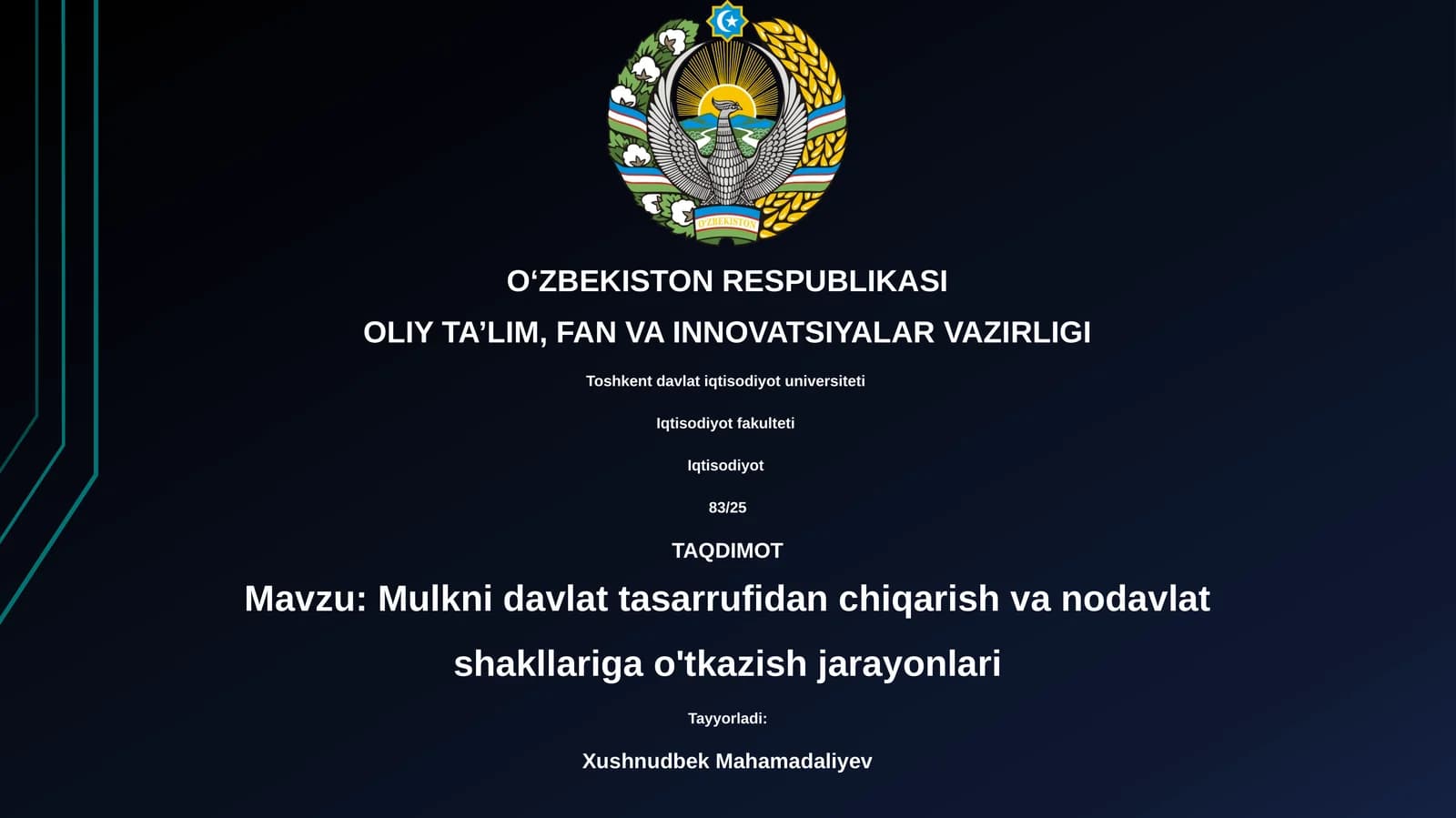 Mulkni davlat tasarrufidan chiqarish va nodavlat shakllariga o'tkazish jarayonlari