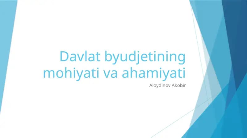 Davlat byudjetining mohiyati va ahamiyati