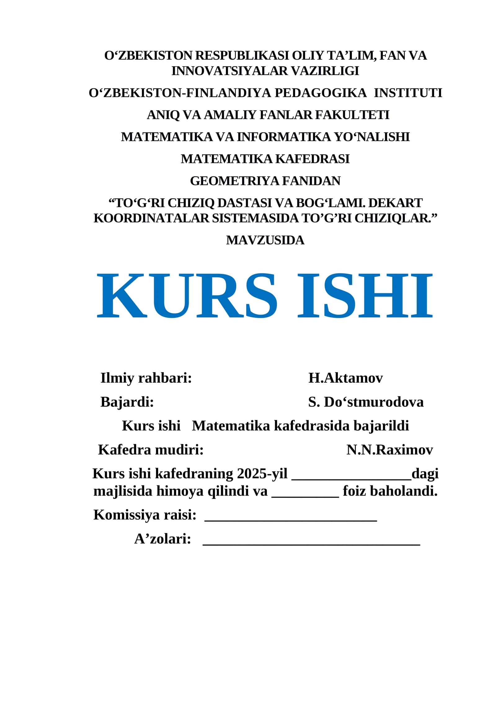 TOʻGʻRI CHIZIQ DASTASI VA BOGʻLAMI. DEKART KOORDINATALAR SISTEMASIDA TO’G’RI CHIZIQLAR