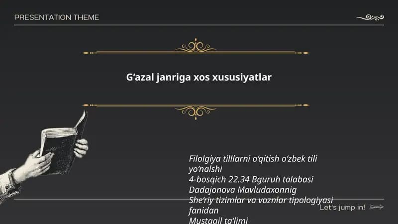 G‘azal janriga xos xususiyatlar