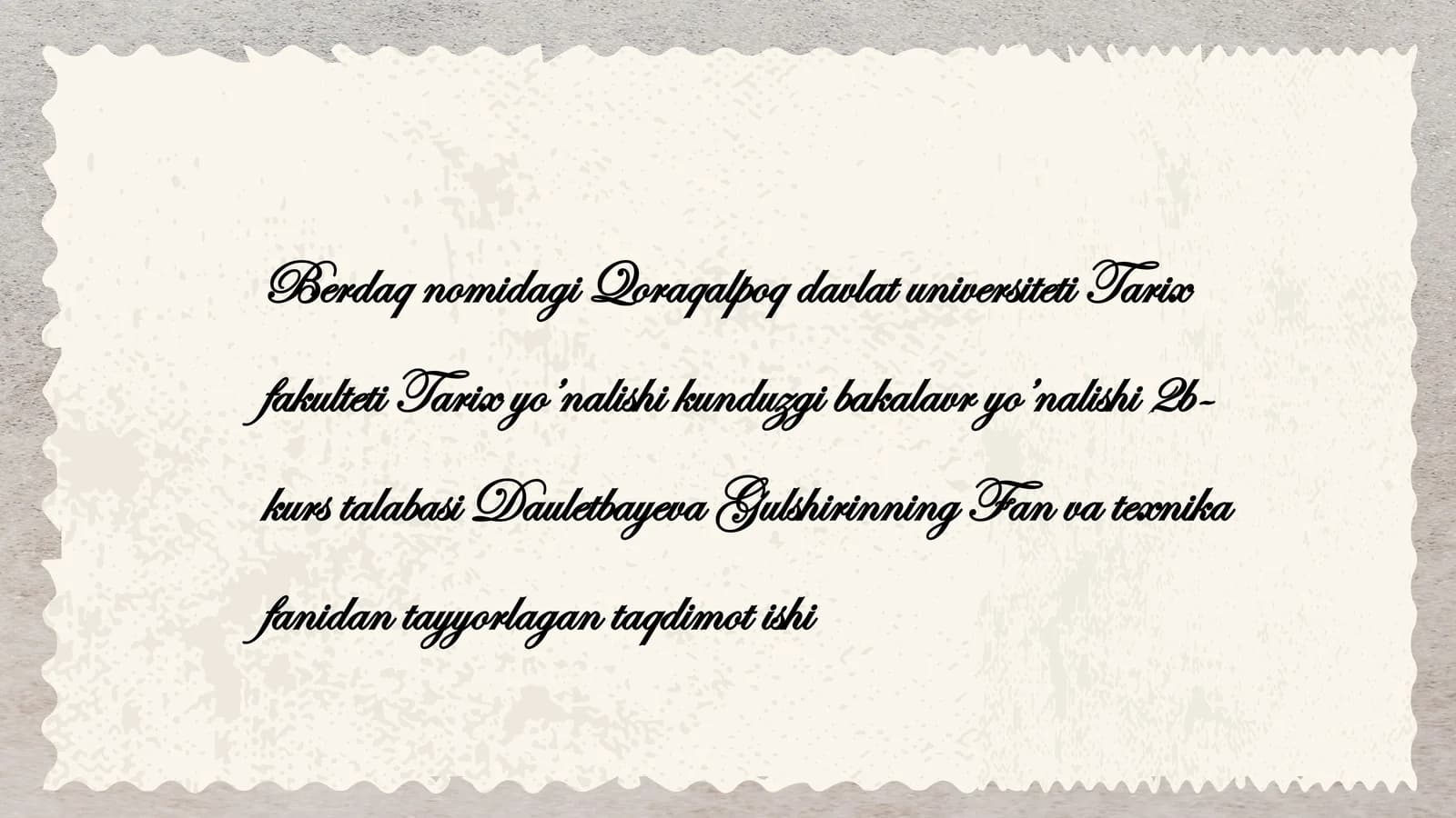 Fan va texnika fanidan tayyorlagan taqdimot ishi
