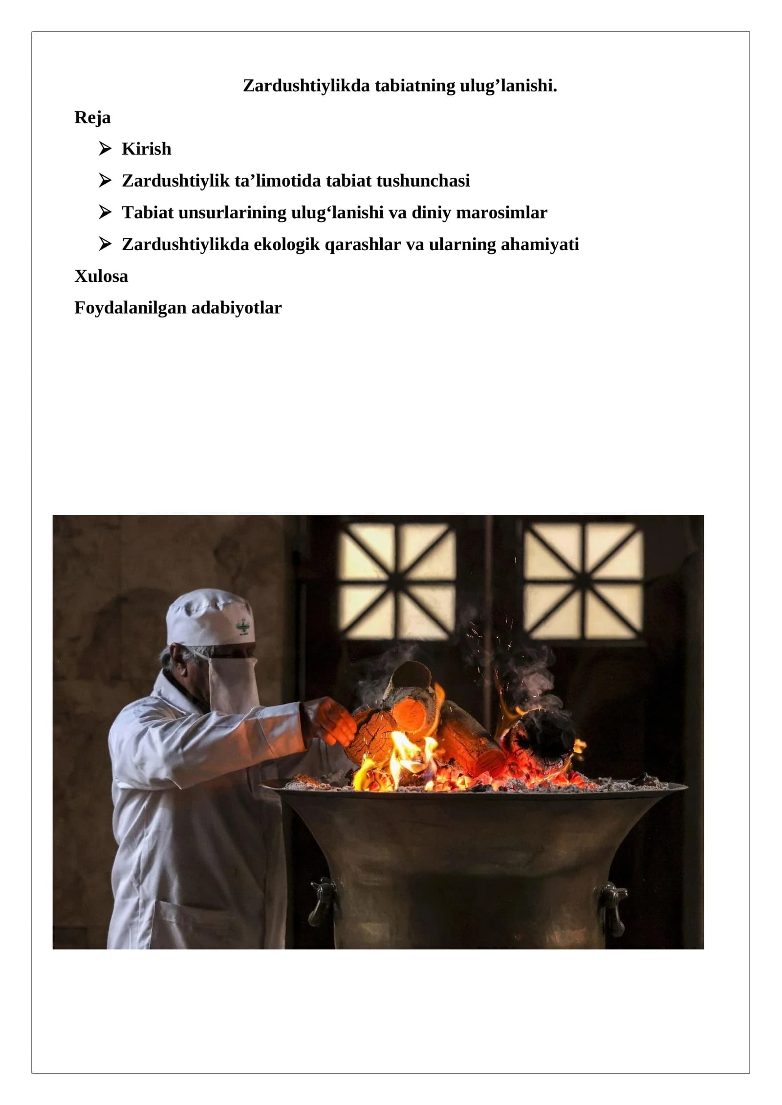 Zardushtiylikda tabiatning ulug’lanishi