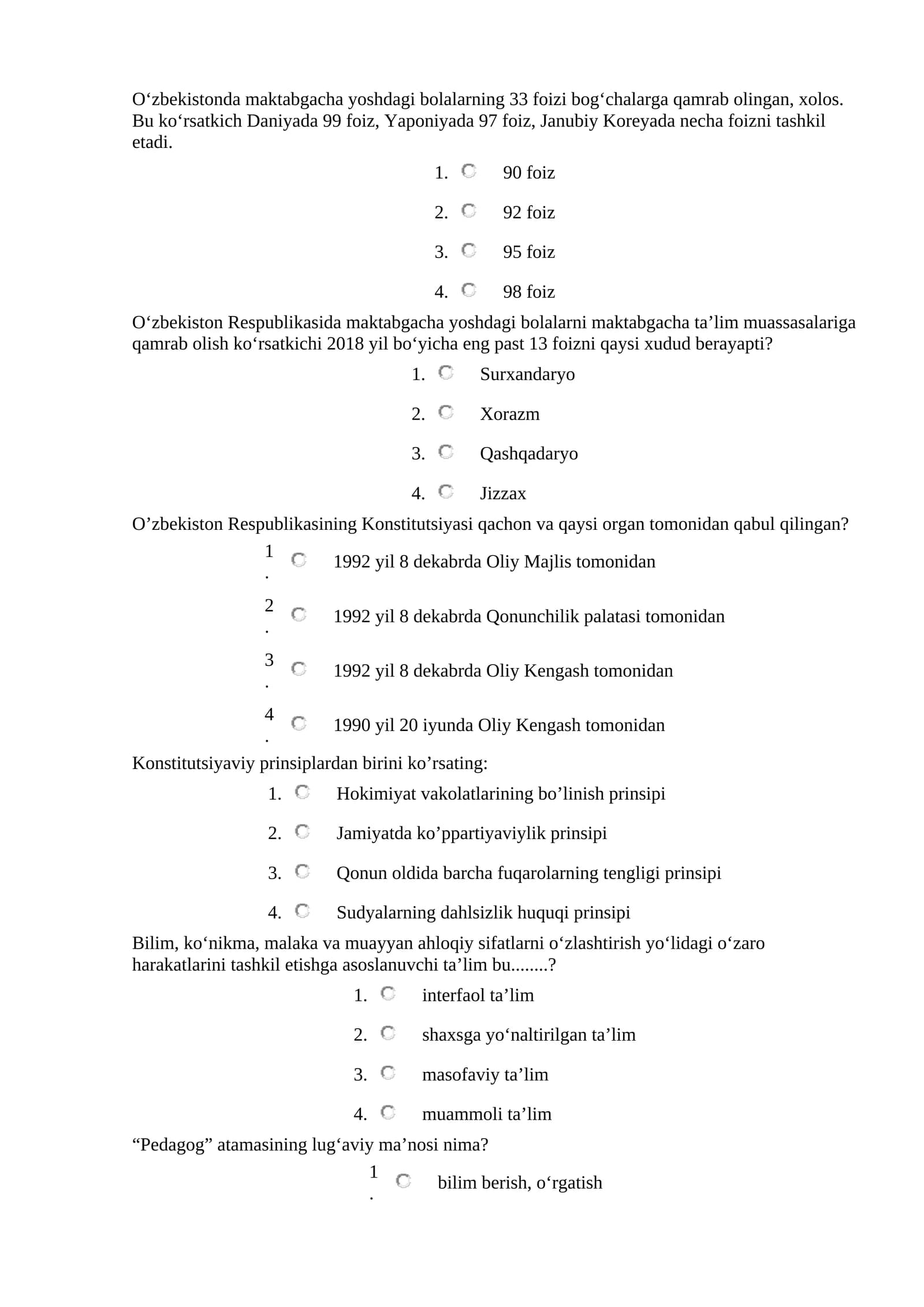 O‘zbekistonda maktabgacha yoshdagi bolalarning qamrab olinishi