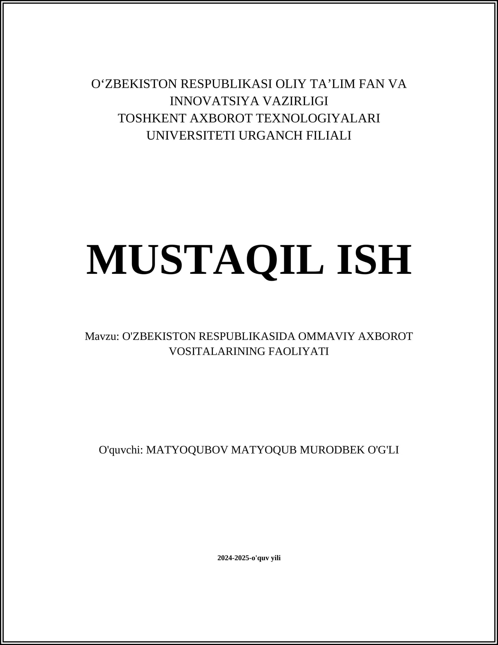 Ommaviy axborot vositalarining huquqiy asoslari