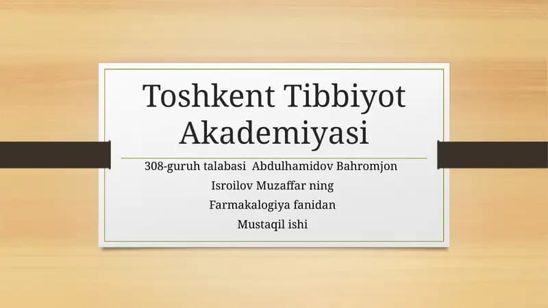 Farmakalogiya fanidan mustaqilishi