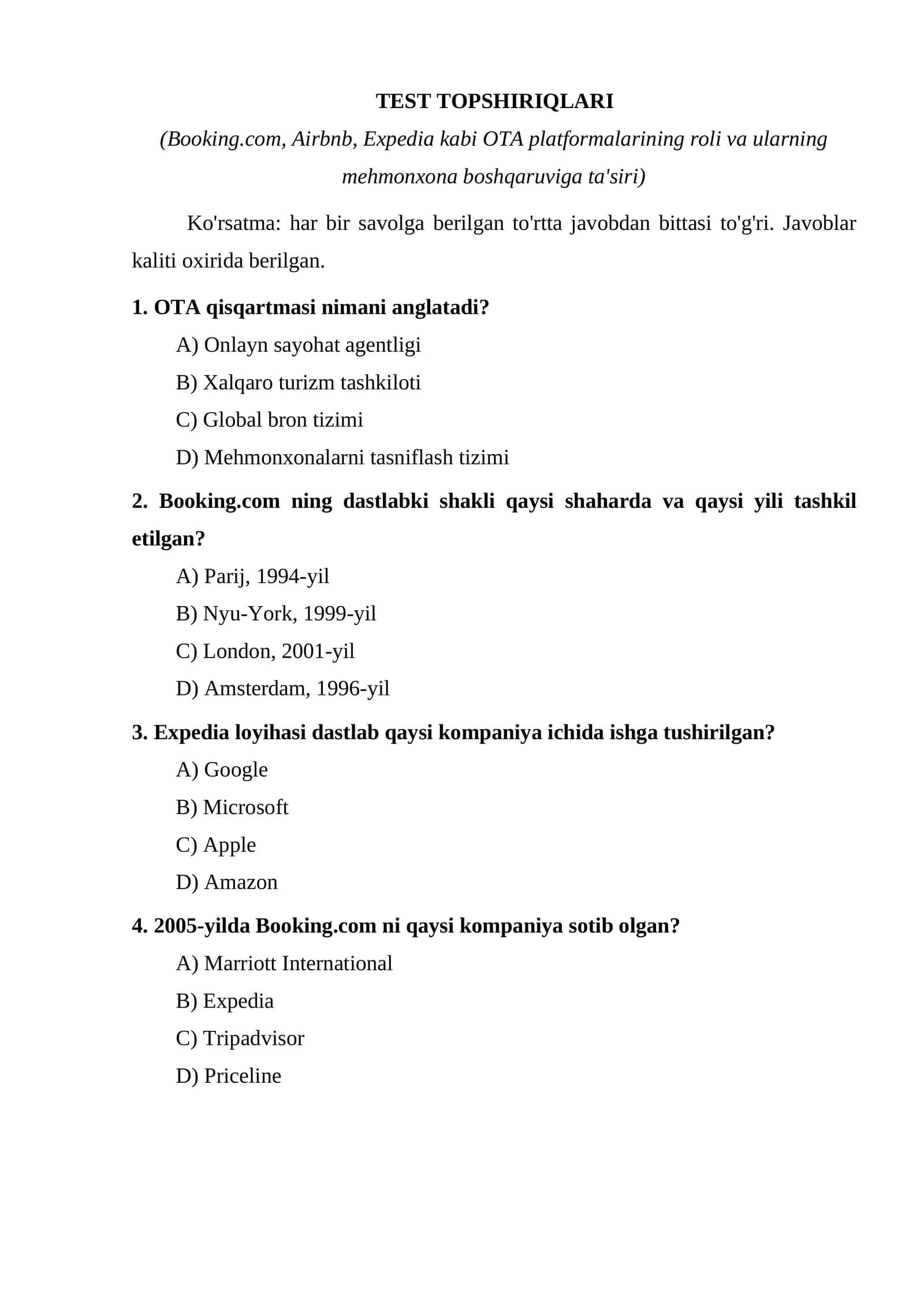 TEST TOPSHIRIQLARI