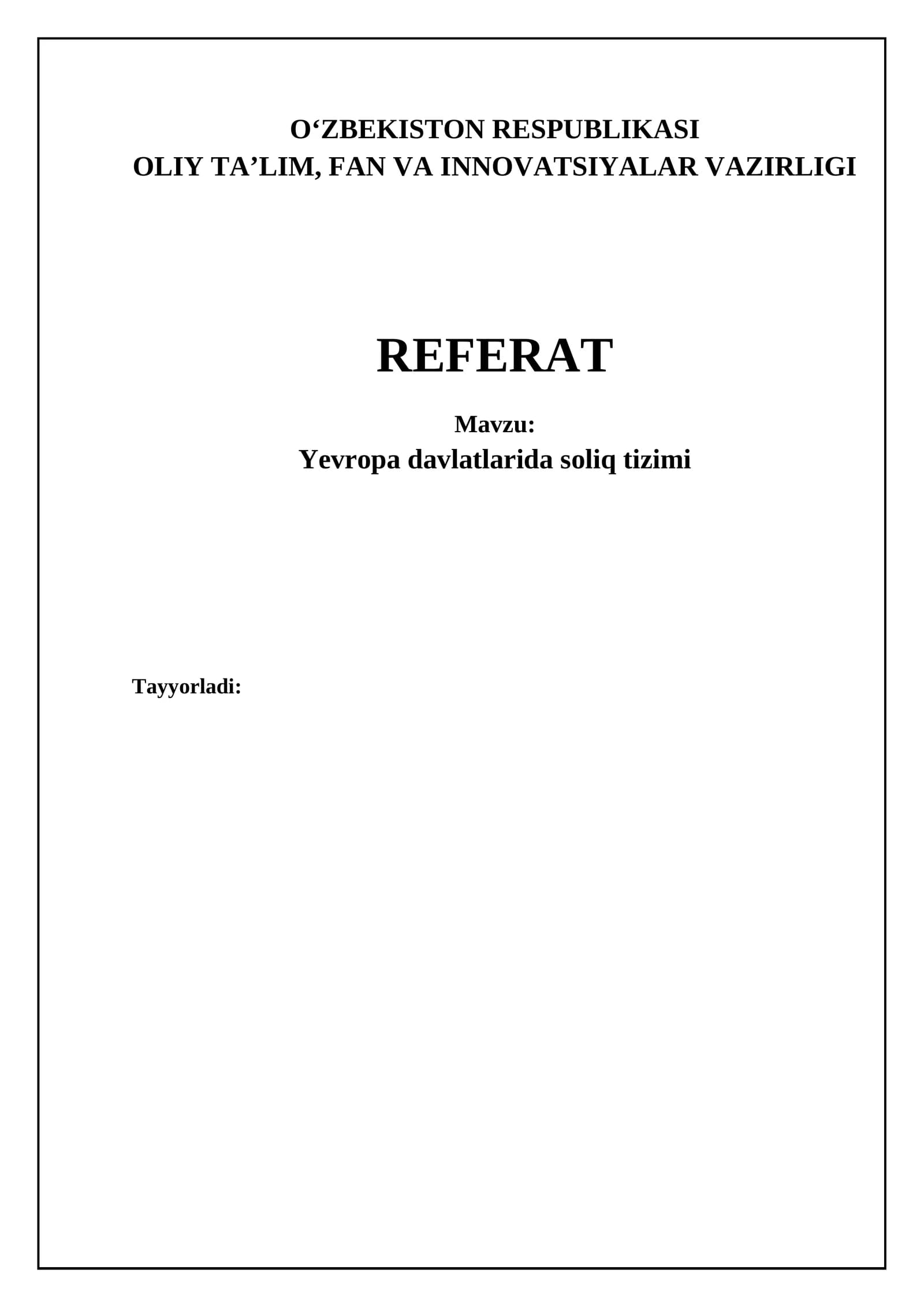 Yevropa davlatlarida soliq tizimi