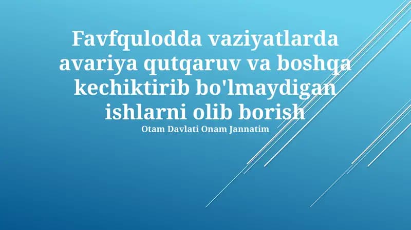 Favfqulodda vaziyatlarda avariya qutqaruv va boshqa kechiktirib bo'lmaydigan ishlarni olib borish