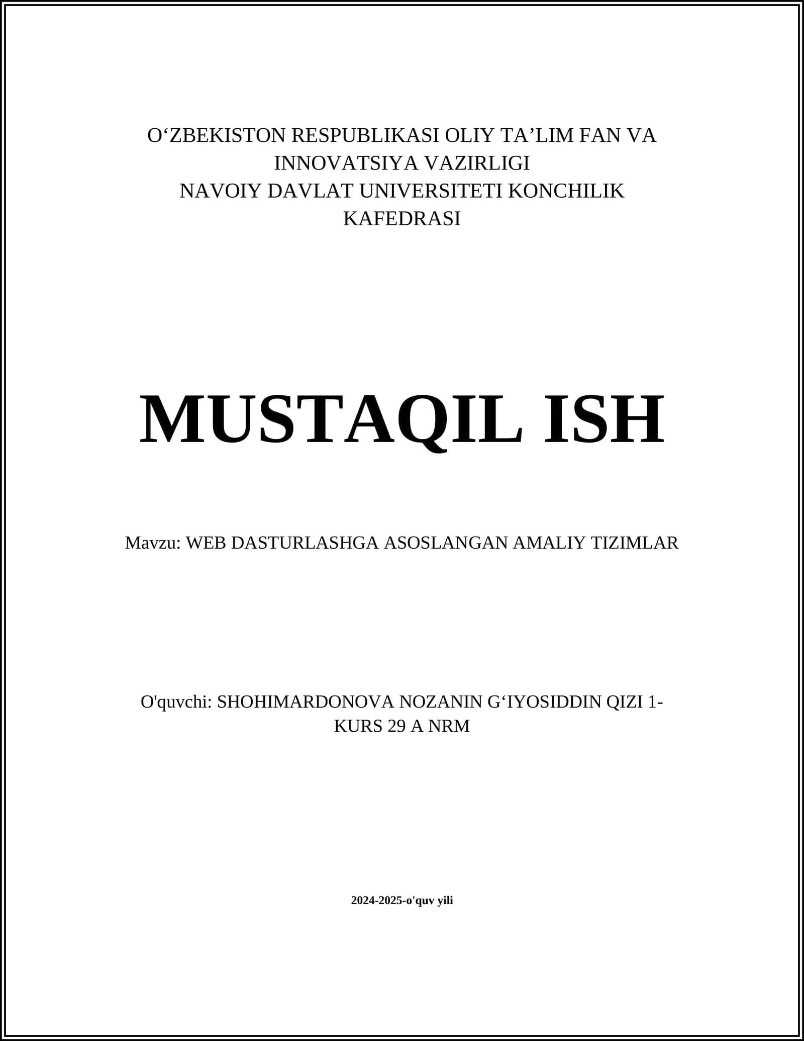 WEB DASTURLASHGA ASOSLANGAN AMALIY TIZIMLAR