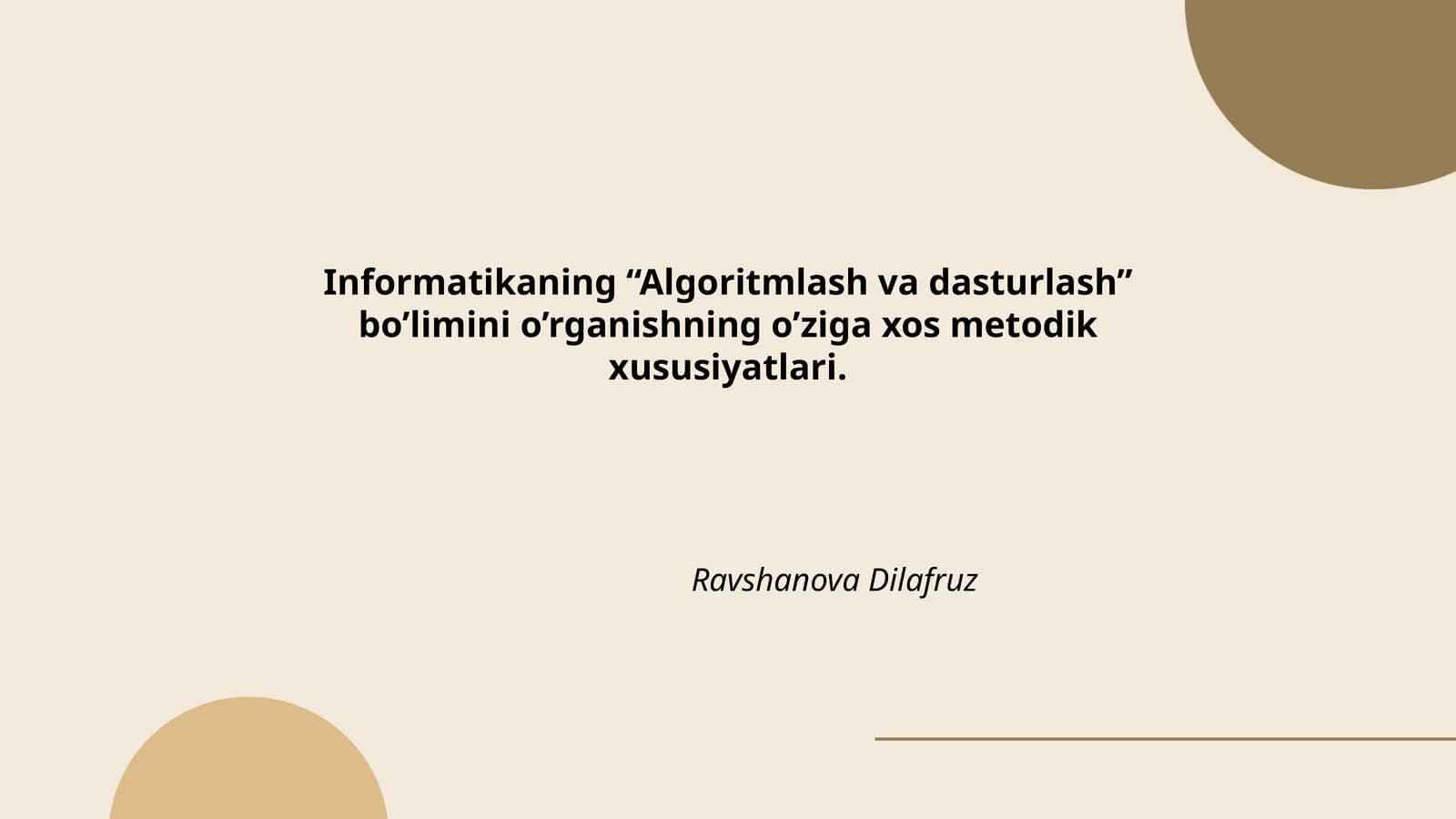 Algoritmlash va dasturlash