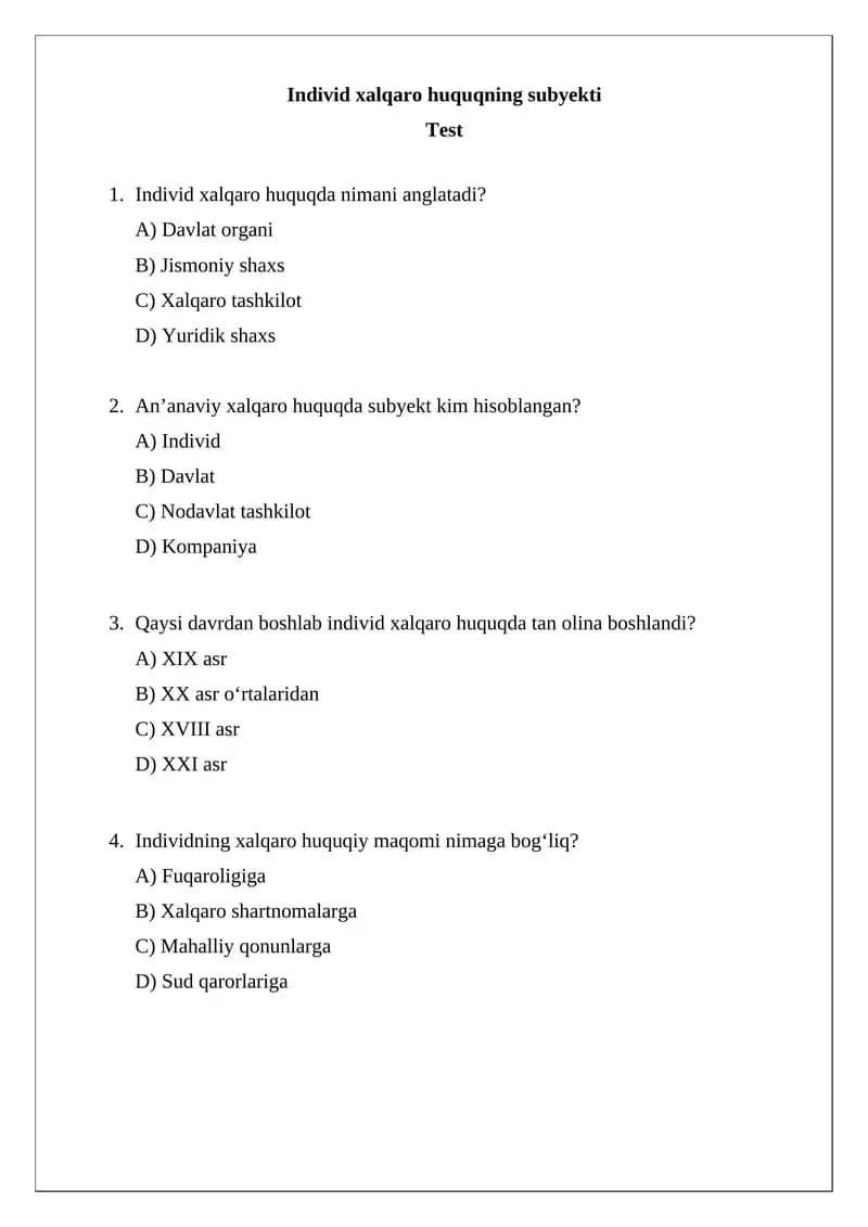Individ xalqaro huquqning subyekti