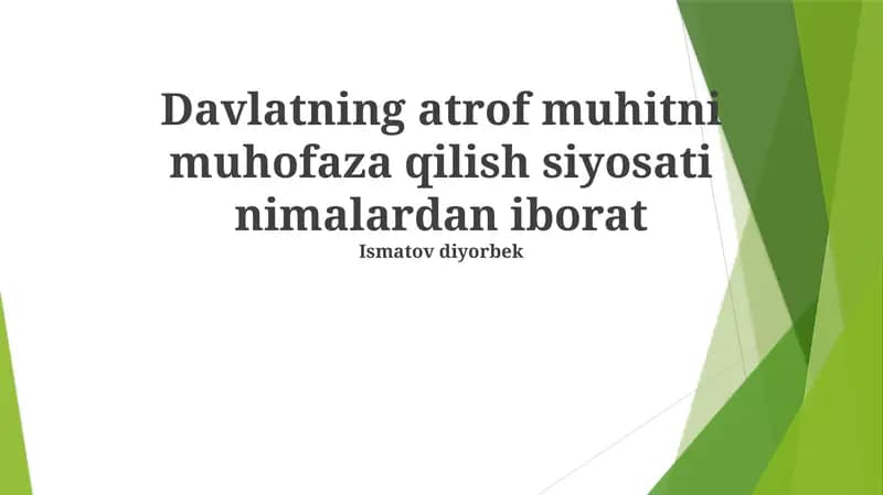 Davlatning atrof muhitni muhofaza qilish siyosati nimalardan iborat