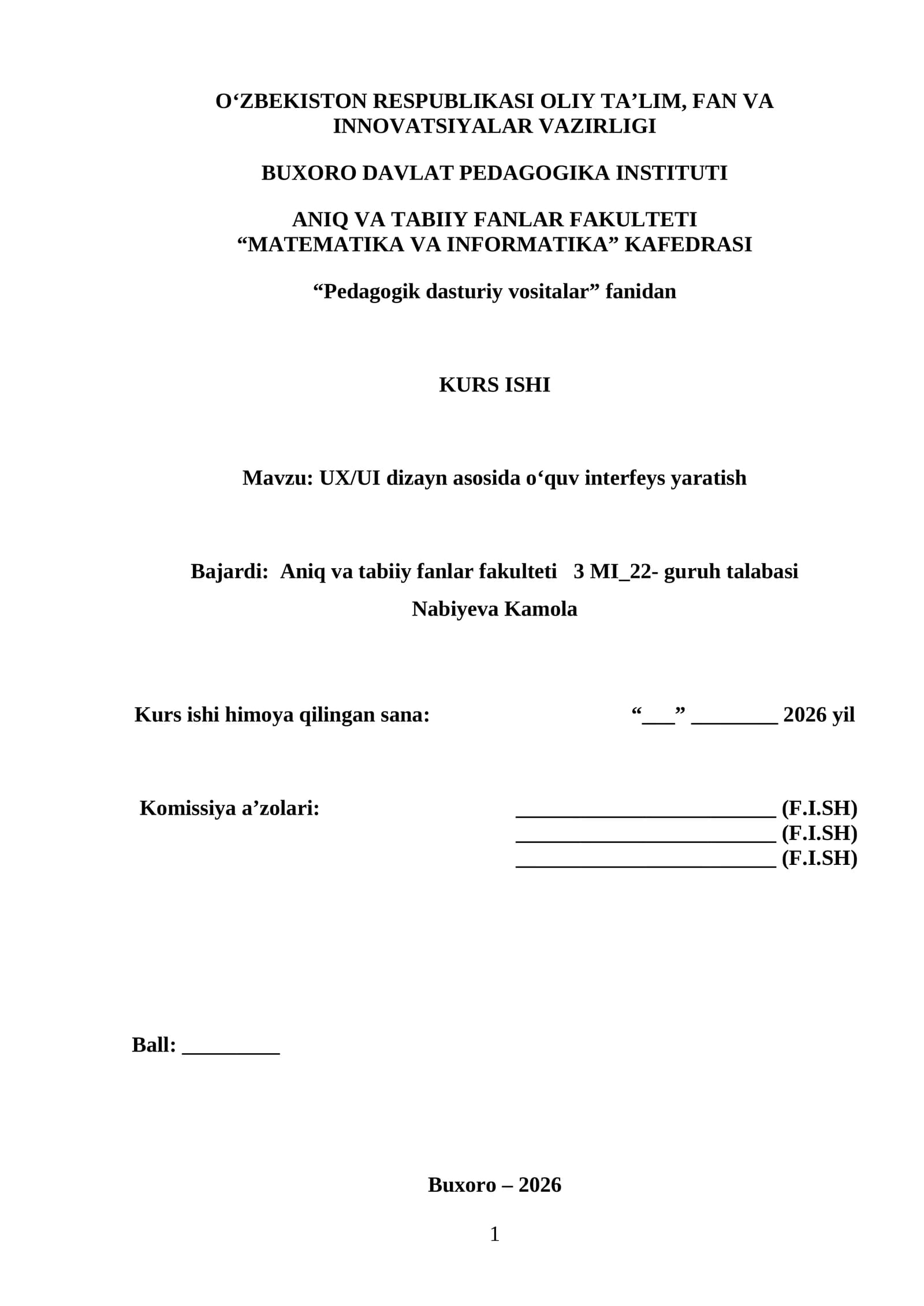 UX/UI dizayn asosida o‘quv interfeys yaratish