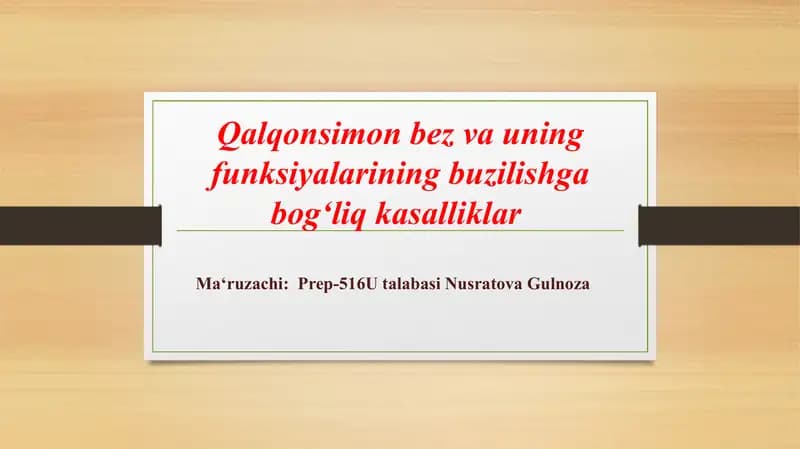 Qalqonsimon bez va uning funksiyalarining buzilishga bog‘liq kasalliklar